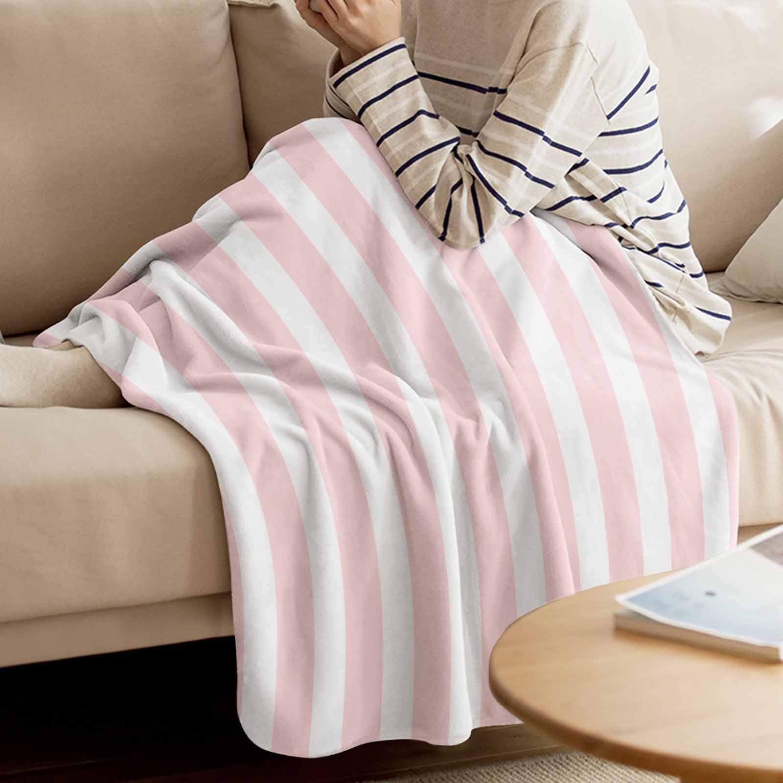 Amazon.com: Pinroote Pink Striped Throw Blanket Flannel